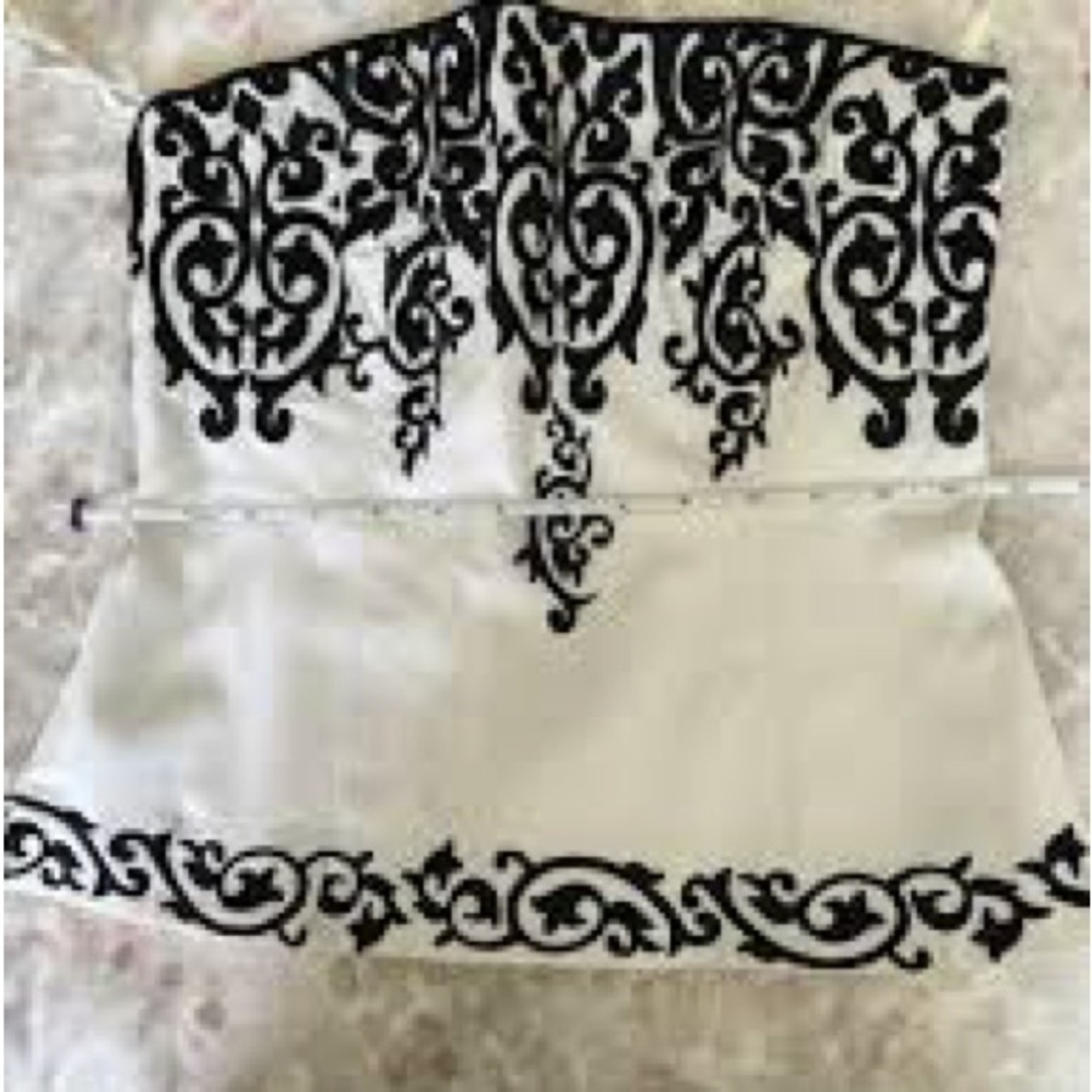 Strapless White Top with Black Scroll Embroidery - Picture 2 of 2